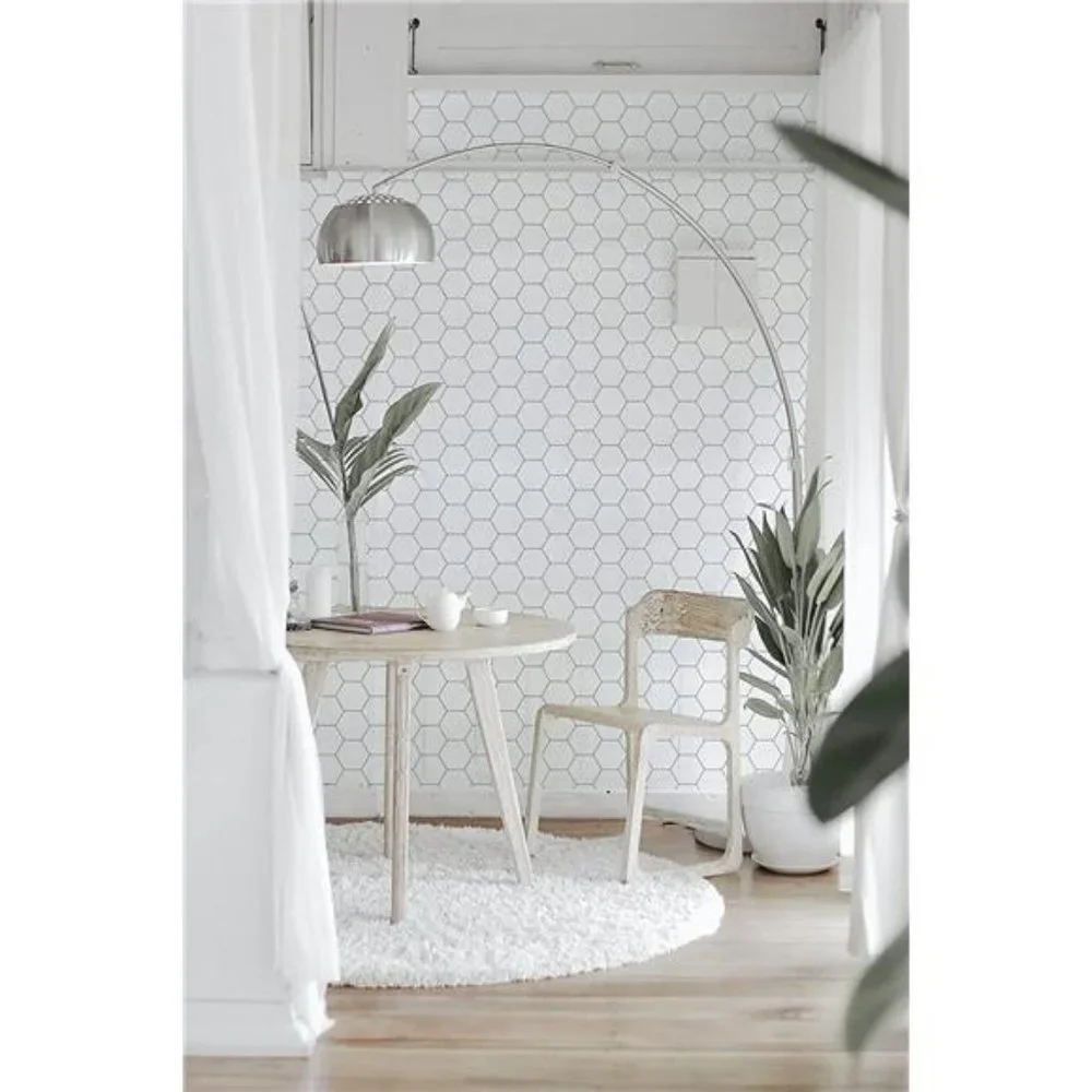 White Hexagon White Vinyl Wallpaper 59